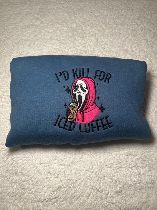 I'd Kill For Iced Coffee Ghoul Embroidered Crewneck Sweatshirt