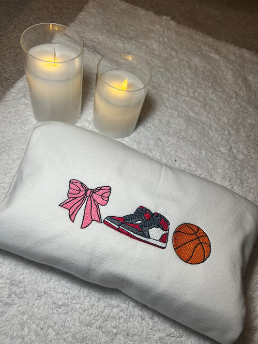 Sneaker Bow Basketball Embroidered Crewneck Sweatshirt