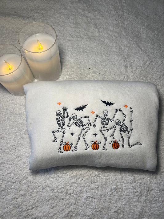 Halloween Skeletons Embroidered Crewneck Sweatshirt