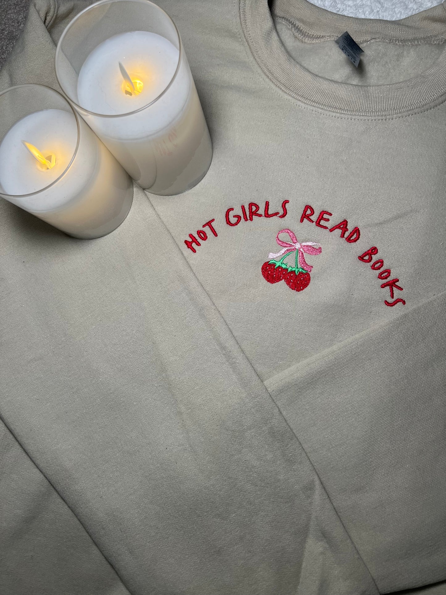 Hot Girls Read Books Embroidered Crewneck Sweatshirt