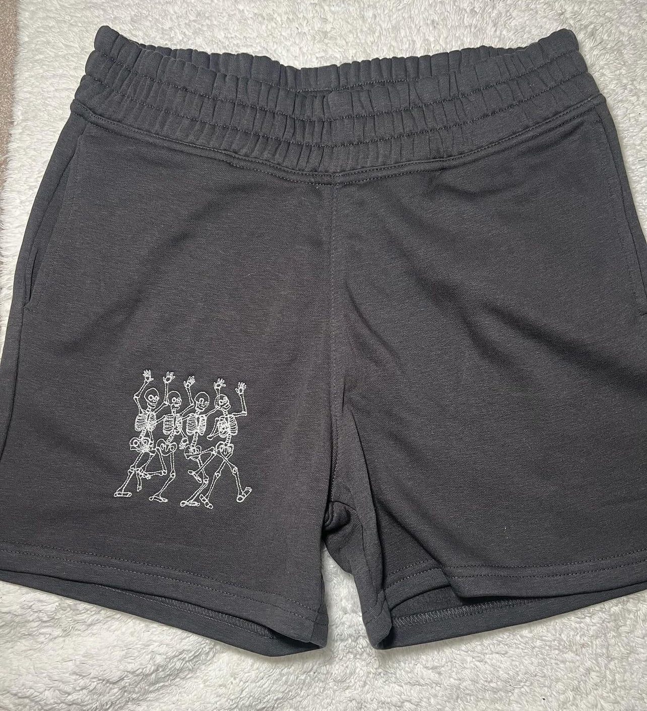 Dancing Skeletons (White) Embroidered Shorts