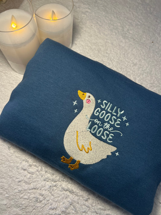 Silly Goose On The Loose Embroidered Crewneck Sweatshirt