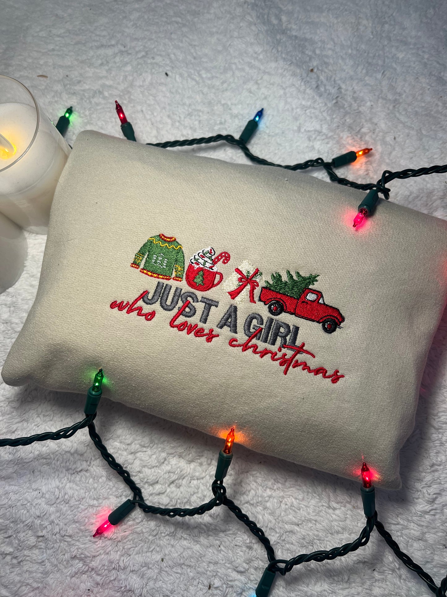 Just A Girl Who Loves Christmas Embroidered Crewneck Sweatshirt